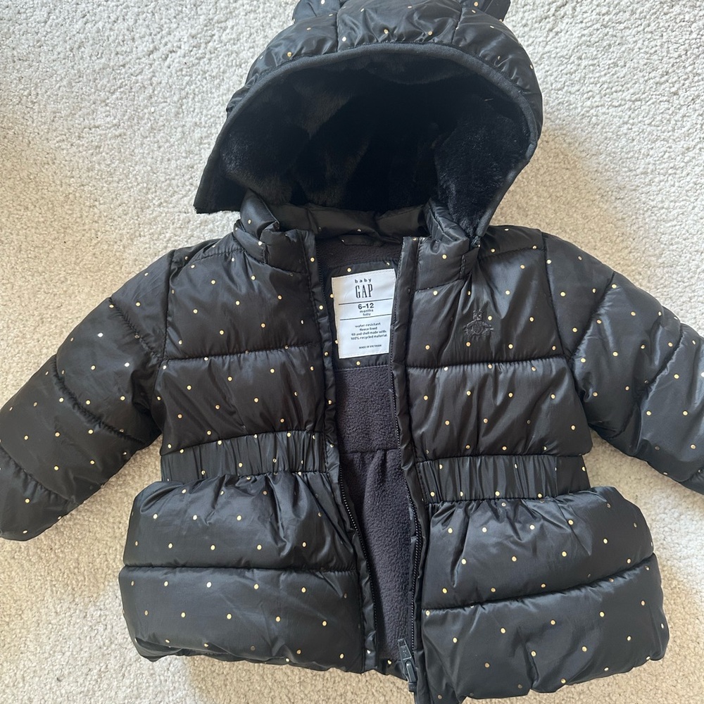 GAP Kids Black Puffer Jacket with Gold Dots